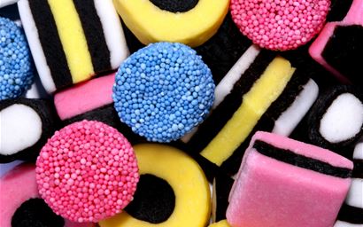an assortment of licorice allsorts sweets.