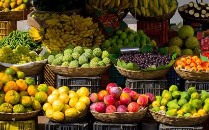 tropical fruits and subtropical fruits in a market
