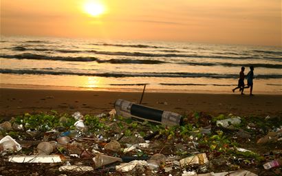 pollution on a tropical beach 
