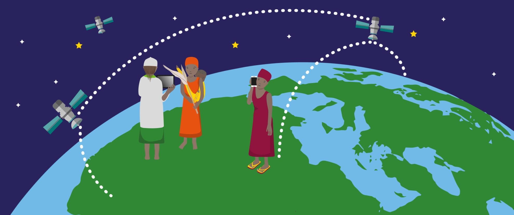 Illustration of satellite communications for pest forecasting