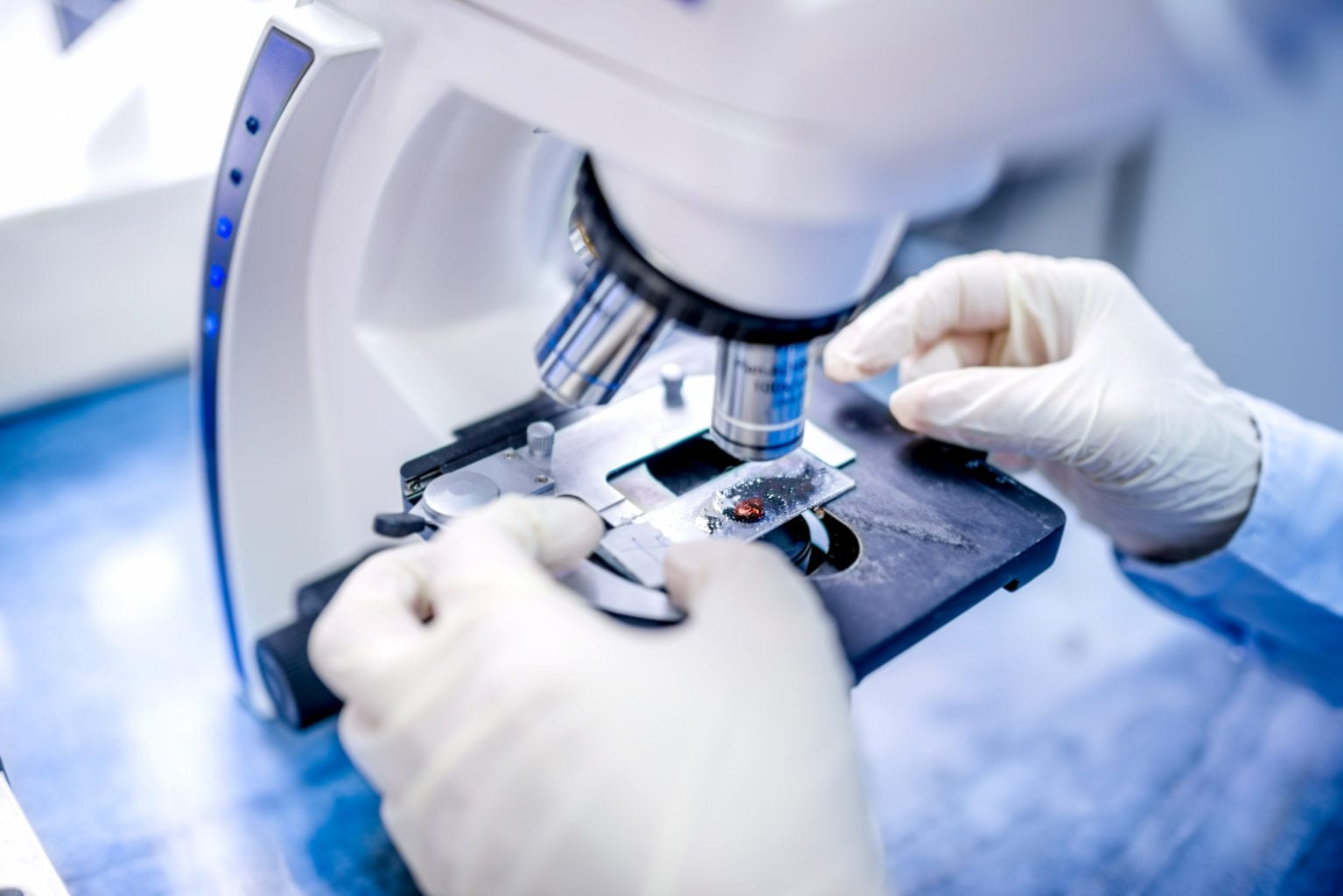 close up of microscope and sample